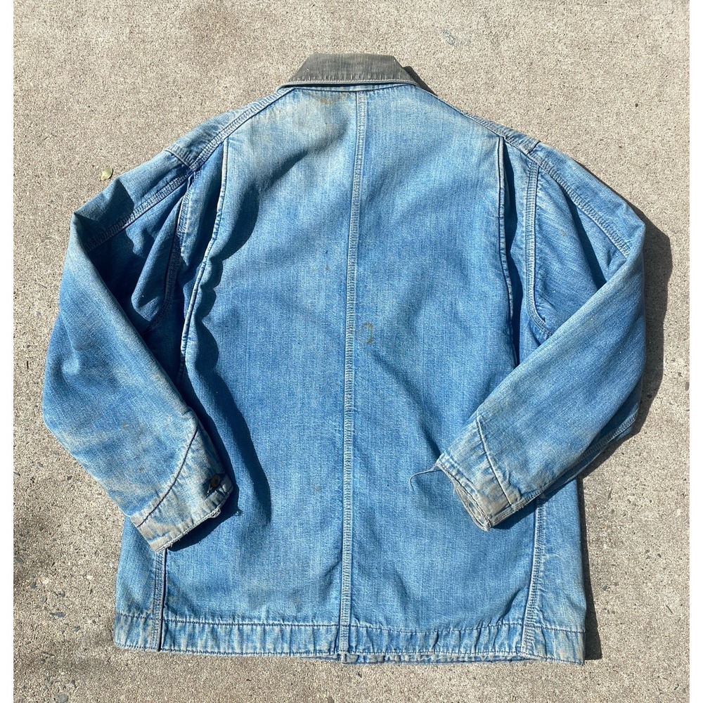 Vintage Carhartt Denim Barn Jacket Coat 70s Faded DIstressed Sz 44 Large - Picture 10 of 11